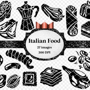 Italian food clipart - svg vector cricut silhouette- digital - commercial-pasta, lasagna, pizza, espresso, parmesan, tiramasu