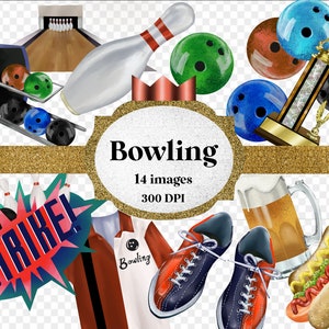 Watercolor bowling clipart clip art digital png transparent background-bowling ball, bowling alley, bowling pin-instant download commercial