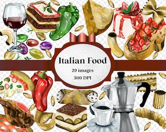 Watercolor italian food clipart clip art png digital file hand drawn art artwork - instant download commercial