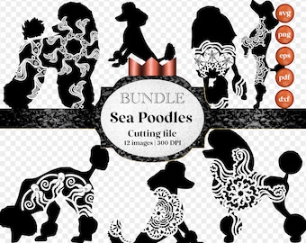 Sea poodle - svg vector cricut silhouette cutting file - paper cut out - digital - commercial- dog poodle cute fun nautical ocean mandala