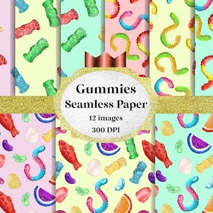 Digital Papers - Seamless Pattern - Infinite Pattern - Watercolor gummy candy - gummy worm, swedish fish, gumdrop, sour patch, jelly bean