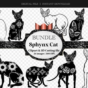 Cat sphynx digital-svg eps dxf pdf png cricut silhouette cutting file-clip art clipart transparent background-instant download commercial