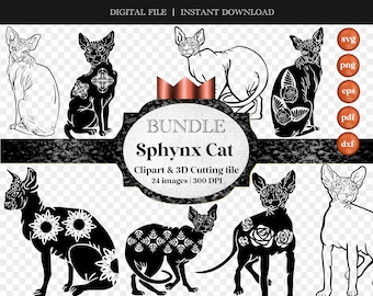 Cat sphynx digital-svg eps dxf pdf png cricut silhouette cutting file-clip art clipart transparent background-instant download commercial