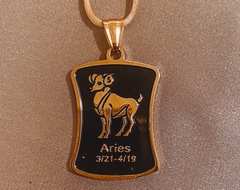Gold Plated Zodiac Necklace, Stainless Steel, 24 Inch