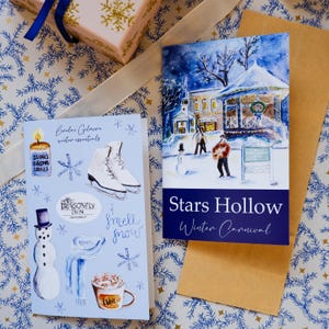 Carte de voeux Stars Hollow Carnaval de l'hiver Les essentiels de Lorelai | Gilmore Girls, Carte double Noël, cosy illustration, idée cadeau