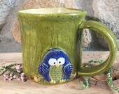 Handmade ceramic owl mug, handmade pottery mug, forest creature mug, handmade mug, unique mug, green mug, animal mug,perfect mug