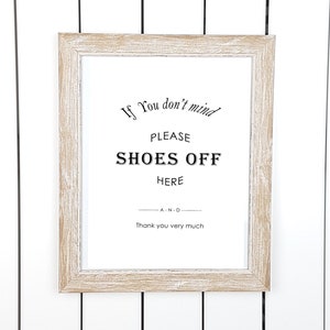 Imprimible 5 tamaños - Zapatos fuera de cartel, Quitar firma de zapatos, Zapatos apagados Por favor firme. Quítate los zapatos, mud room firma decoración del hogar, entrada de la señal1