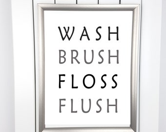 5 maten - Was brush floss flush teken, badkamer muur print. Afdrukbare badkamer teken, wasruimte teken muur kunst verkoop kinderen badkamer, home deco 4