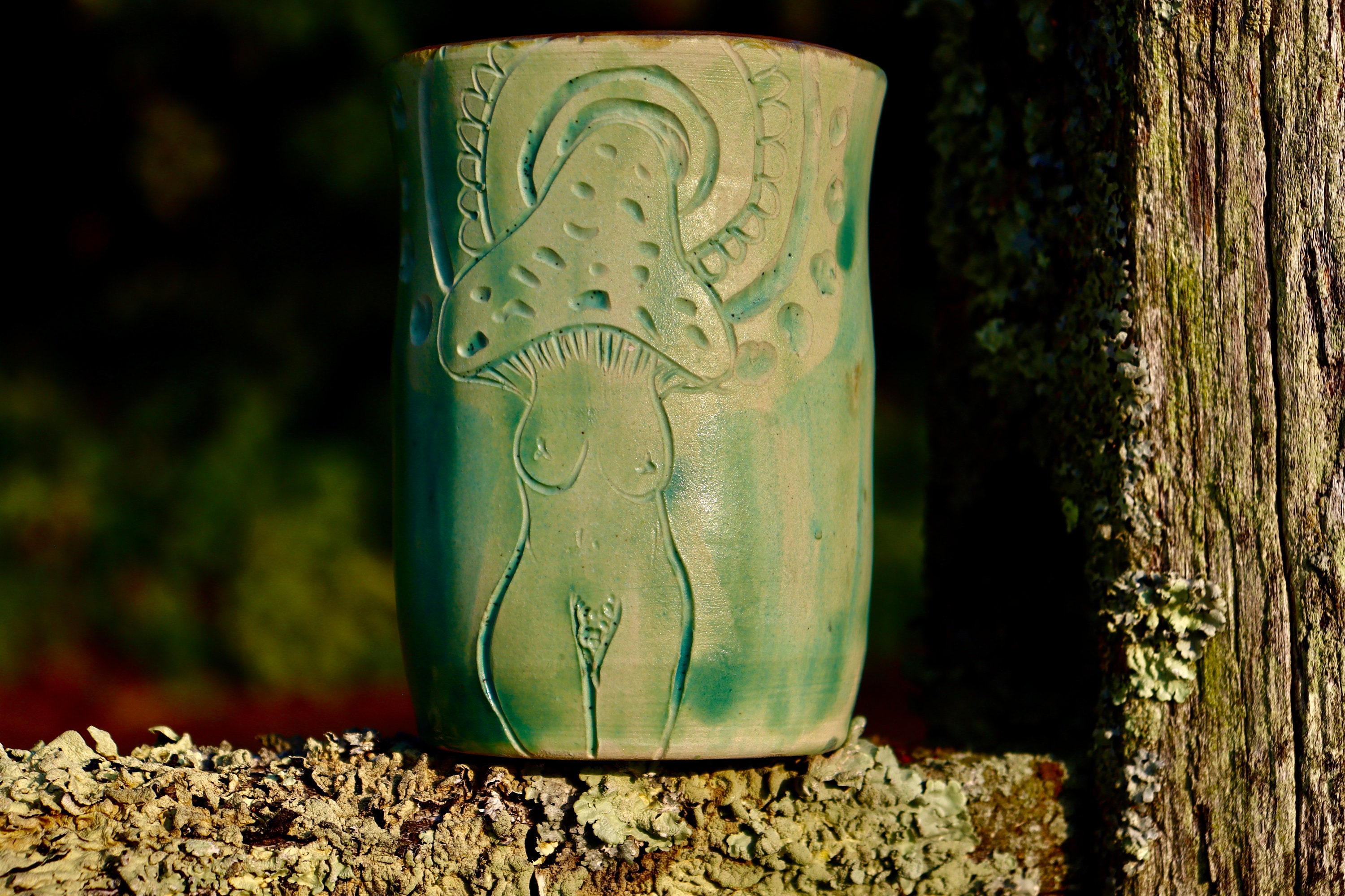 Handmade Amethyst Crystal Mushroom Goddess Mug – Unique Ceramic Coffee Cup