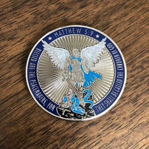 St. Michael - 2.00&quot; Challenge Coin - Double Sided - Police Prayer/Blessed are the Peacemakers