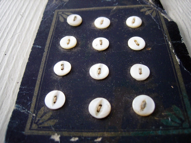 One Card of 12 Small Antique Pearl Buttons approx 14 inch A-62008 Box 1