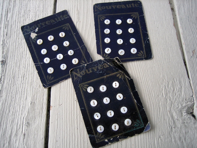 One Card of 12 Small Antique Pearl Buttons approx 14 inch A-62008 Box 1