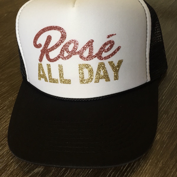Rosé hat-rosé all day-brunch-summer hat-beach river hat-bridal shower-champagne hat