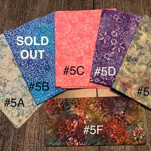 May include: Six fabric swatches with different patterns and colors. The swatches are labeled with numbers #5A, #5B, #5C, #5D, #5E, and #5F. One swatch is labeled "SOLD OUT".