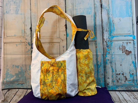 Large Yoga Mat Bag With Pockets Fits Yoga Mat, Yoga Block, and Gym Workout  Yellow and Orange Batik 