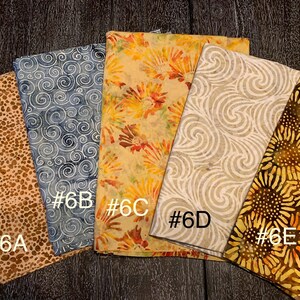 May include: Five fabric swatches with different patterns. The swatches are labeled #6A, #6B, #6C, #6D, and #6E.