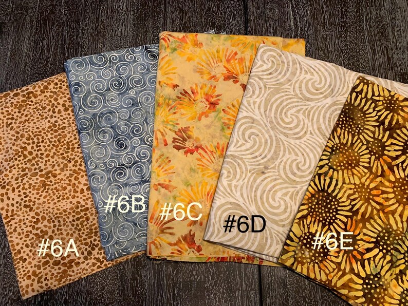 May include: Five fabric swatches with different patterns. The swatches are labeled #6A, #6B, #6C, #6D, and #6E.
