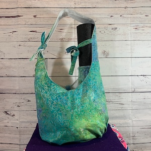 Yoga Mat Bag with Pockets / Crossbody Multi Color Batik accented gold swirls