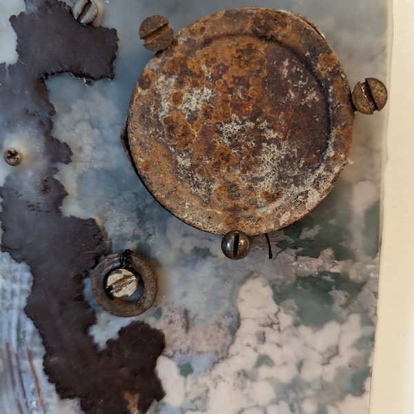 Rusty Old Found Objects, Mixed Media Collage, Original Art, Wax Encaustic