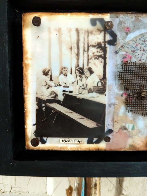 Friends at A Picnic, Original Art, Vintage 1920s Flapper, Mixed Media Collage