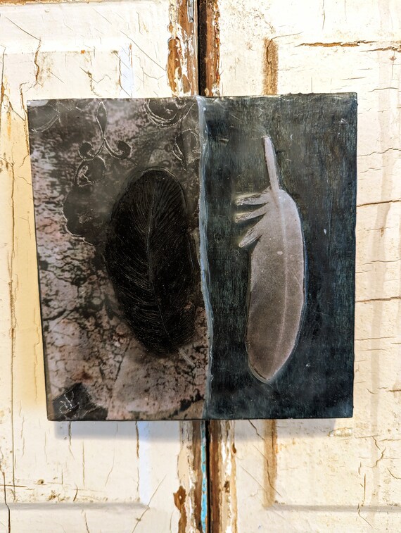 Two Feathers  Painting, Original Art, Wax Encaustic