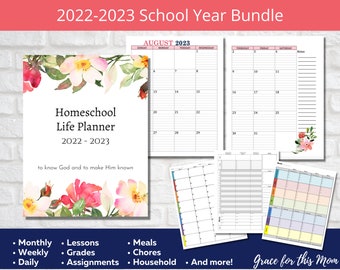 2022-23 Homeschool Life Planner - Printable Calendar Dated Weekly/Monthly for Homeschooling Lesson Plans - Digital PDF Downloads