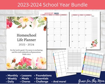 2023-24 Homeschool Life Planner - Calendrier imprimable daté hebdomadairement/mensuellement pour les plans de cours de l'école à la maison - Téléchargements PDF numériques