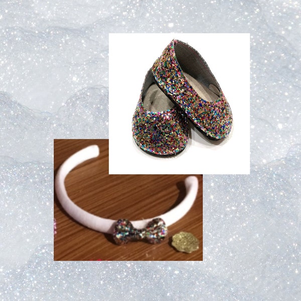 Glitter Sparkle Slip-On Shoes and Headband with Accessories, for 18 Inch dolls