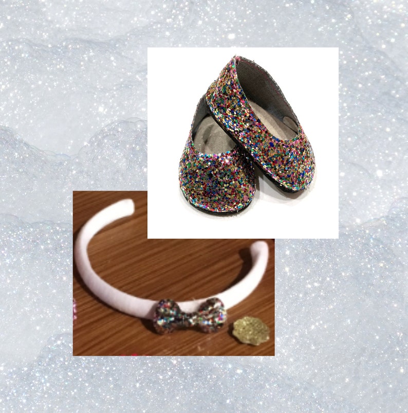 Glitter Sparkle Slip-On Shoes and Headband with Accessories, for 18 Inch dolls image 1