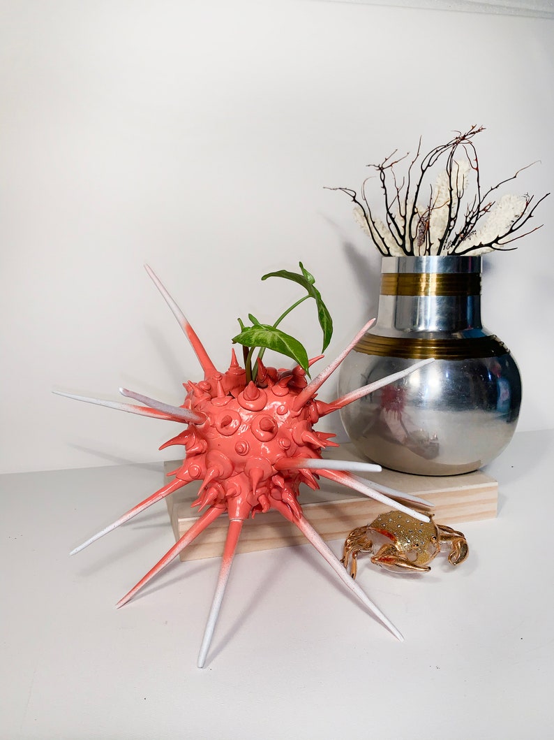 Upcycled Sculpture Nautical Indoor Planters Recycled Plastic Planter Coral Urchin Planter