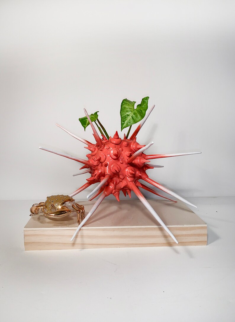 Upcycled Sculpture Nautical Indoor Planters Recycled Plastic Planter Coral Urchin Planter