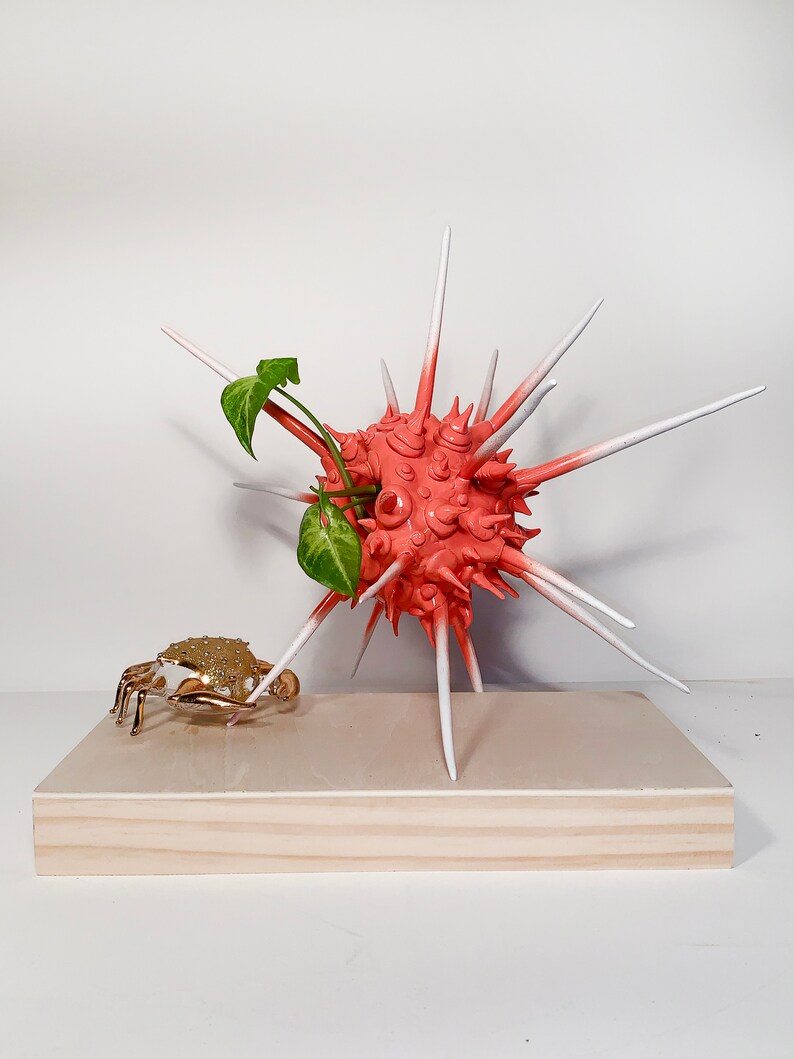 Upcycled Sculpture Nautical Indoor Planters Recycled Plastic Planter Coral Urchin Planter
