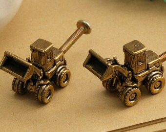 Excavator boys room wardrobe knob,Cabinet drawer knob,Solid brass dresser pull,furniture improvement knobs,Custom Engraved cupboard handle