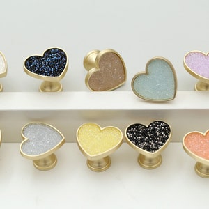 Heart glitter brass knobs, glitter drawer solid brass knobs, black white knobs, furniture replacement knob,drawer knobs,cupboard knobs
