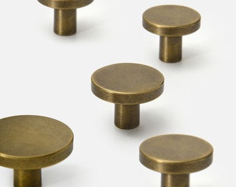 Flat solid bronze knob, minimalist anqitue cabinet knobs, furniture improvement knobs, furniture replacement knob, round knobs