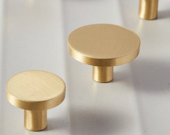 Flat solid brass knob, minimalist cabinet knobs, furniture improvement knobs, furniture replacement knob, round knobs