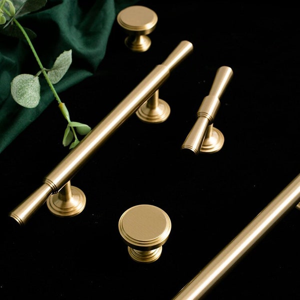 Solid brass cabinet pulls, gold furniture knobs,kithcen brass handdles, T bar brass handles
