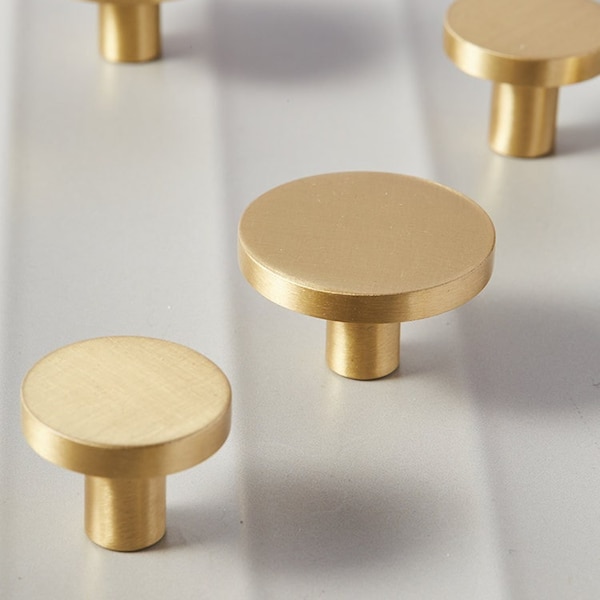 Flat solid brass knob, minimalist cabinet knobs, furniture improvement knobs, furniture replacement knob, round knobs