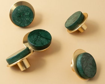Natural marble brass knob, minimalist cabinet knobs, furniture improvement knobs,one hole knobs,green stone handles,dresser wardrobe pulls