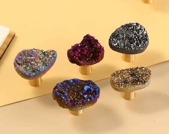Titanium aura quartz cluster knob,cabinet door pull,furniture improvement knob,Modern dresser handle,Unique cupboard wardrobe knob