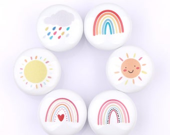 Rainbow nursery knobs, kids room cabinet knobs, furniture improvement knobs, furniture replacement knob, round knobs, one hole knobs