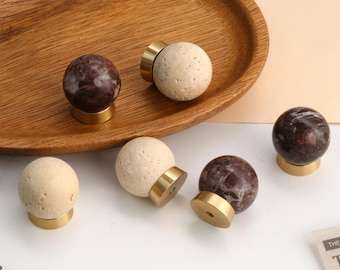 Round ball knob with base,Modern cabinet knob,Travertine drawer pull,furniture improvement knob,Custom Engraved furniture replacement handle