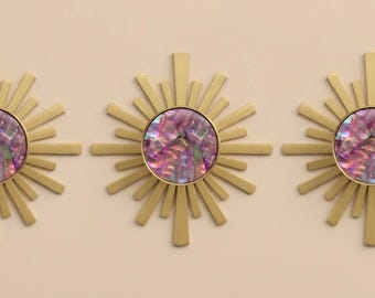 Sunburst backplate drawer knobs,dresser shell brass knob,modern door pull,furniture replacement knob,wardrobe one hole handles,Cupboard pull