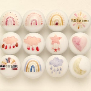 Rainbow nursery knobs,kids room cabinet knobs,furniture improvement knobs,Custom Engraved replacement round knobs,one hole knob,Clouds knob