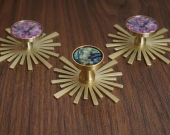 Shell knob with Sunburst backplate,Drawer dresser knob,modern door pull,furniture replacement knob,wardrobe one hole handles,Cupboard pull