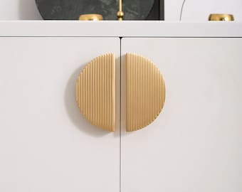 Stripe semicircle brass knob, Plaid half moon dresser pull,handmade drawer solid brass knobs, improvement knobs, furniture replacement knob