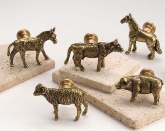 Farm Animals solid brass drawer knob,Donkey Horse Pig Goat Cow cabinet knob,furniture improvement handles,wardrobe dresser pulls,door knobs