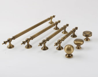Antique brass cabinet handle pulls, kitchen cupboard knobs,furniture replacement pull, retro wardrobe handle,solid brass round dresser knobs
