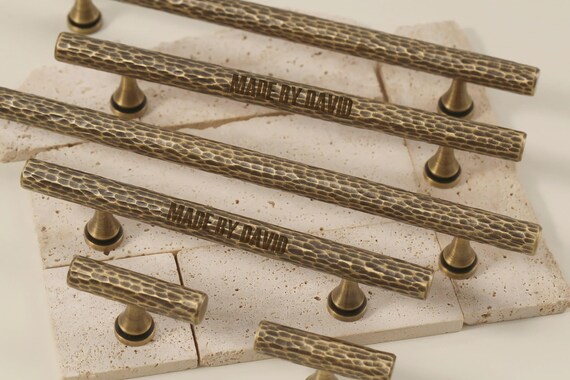 Custom Engraved Hammered antique brass cabinet pulls,furniture knobs,kitchen brass handles,T bar brass handles,Wardrobe door solid pulls