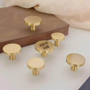 Flat solid brass knob, minimalist cabinet knobs, furniture improvement knobs,Custom Engraved furniture replacement knob,brass round knobs